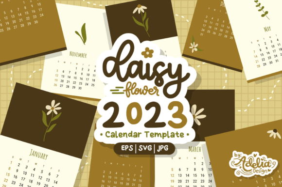 2023 Calendar Template with Daisy Floral