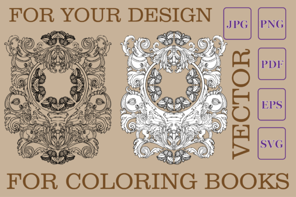 Elegant Floral Frame Vector Line Drawing