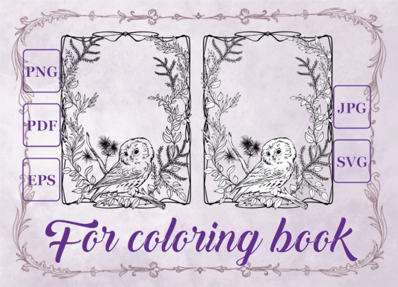 Floral Frame with an Owl on a Branch