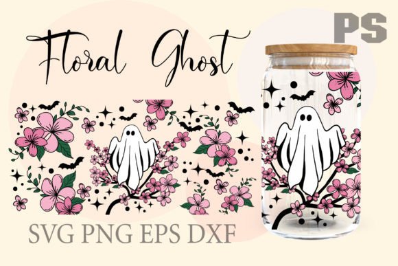 Floral Ghost – 16oz Glass Can Cutfile