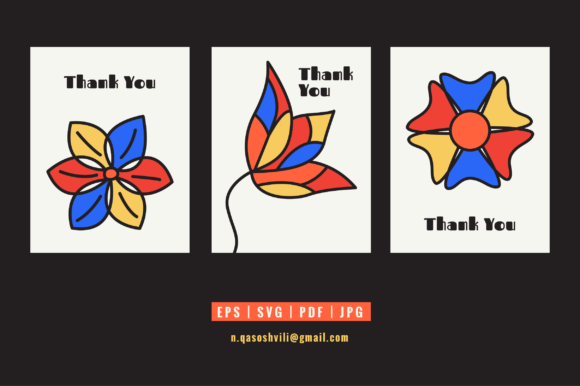Floral Thank You Vector Card Set