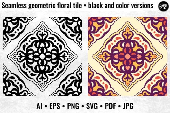 Geometric Floral Tile II, Color BW