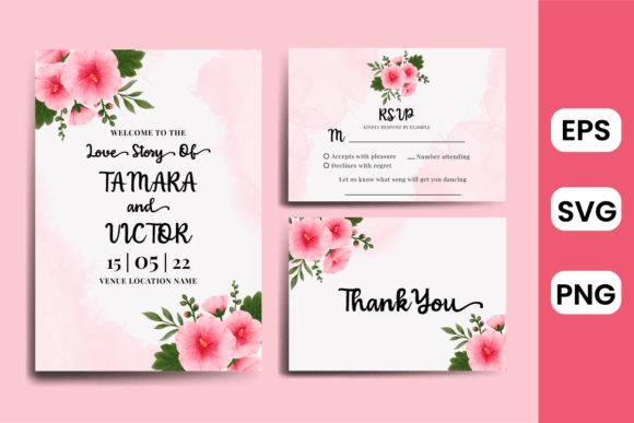 Hollyhock Flower Wedding Invitation SVG