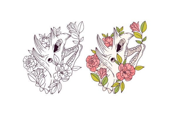 Triceratops Skull Floral Skeleton