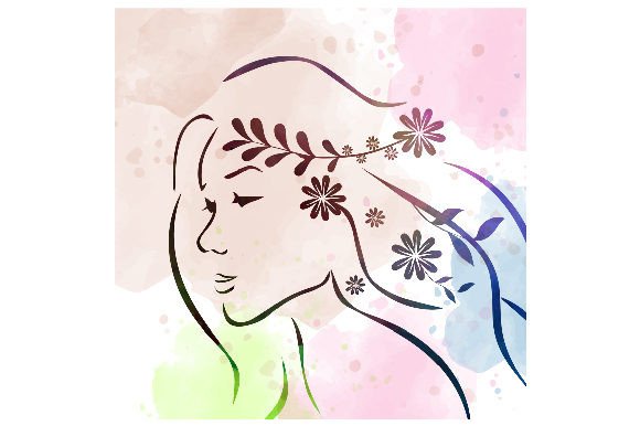 Watercolor Woman with Floral Hair