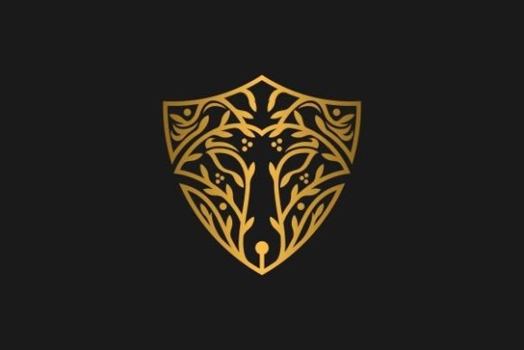 Wolf Shield Floral Logo Design